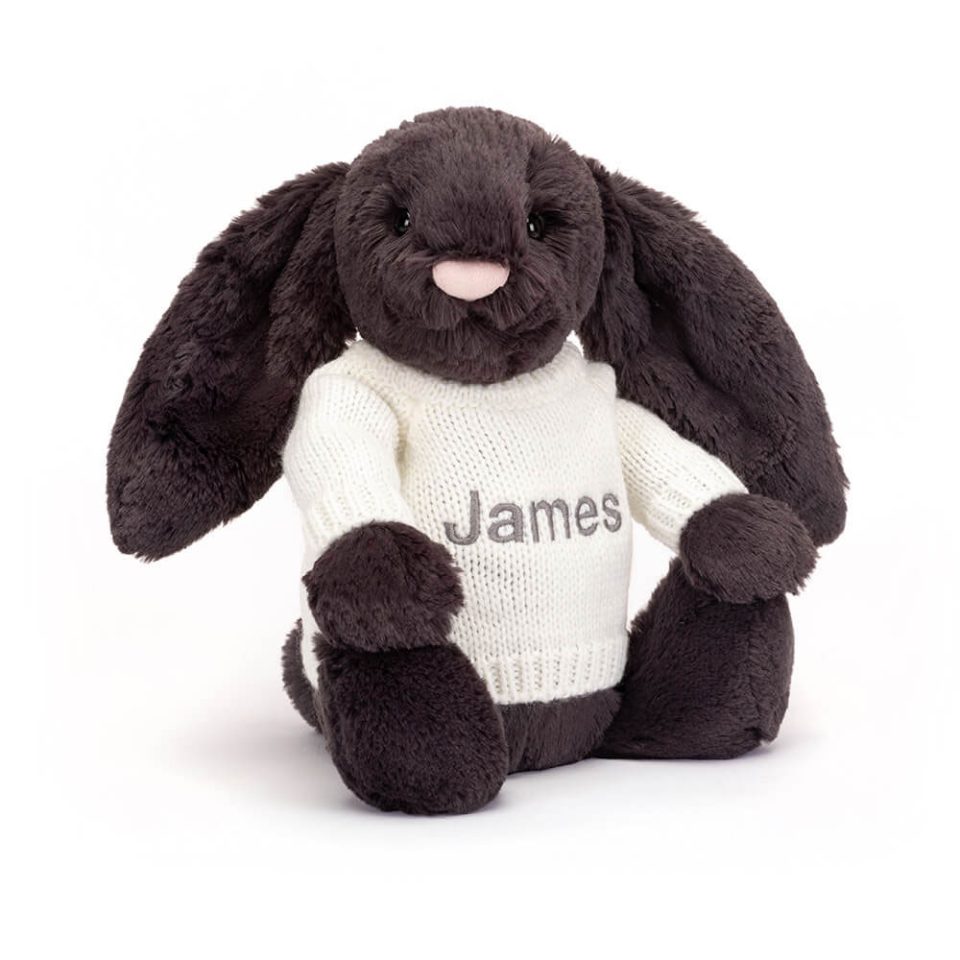 Bashful Inky Bunny with Personalised Cream Jumper